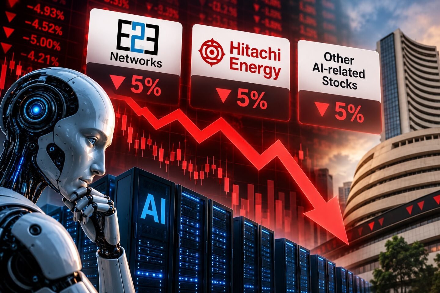 AI Stocks Today: E2E Networks, Hitachi Energy India and Other AI-Linked Shares Fall Up to 5%