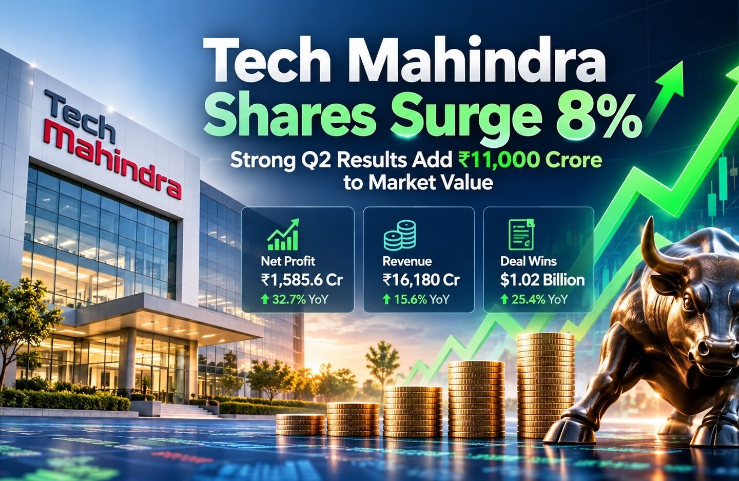 Tech Mahindra Shares Surge 8% as Strong Q2 Results Add ₹11,000 Crore to Market Value